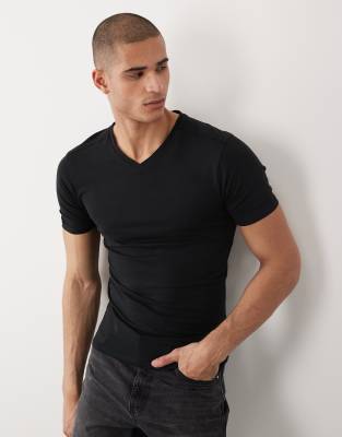 River Island V-neck Muscle Fit T-shirt In Black