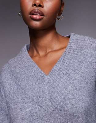 River Island V Neck Sweater In Gray
