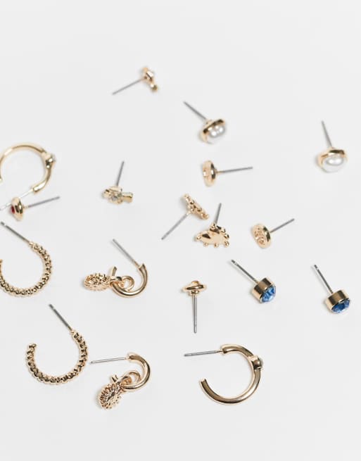River Island valenica 9 pack stud and hoop earrings in gold multi, 2 of 4