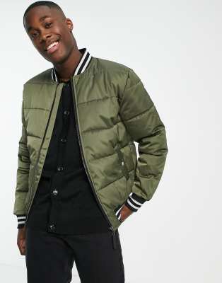 River Island varsity bomber jacket in khaki ASOS