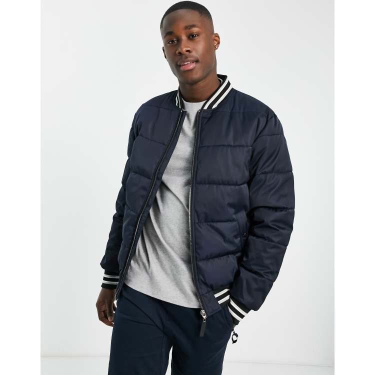 River Island Men's Quilted Bomber Jacket