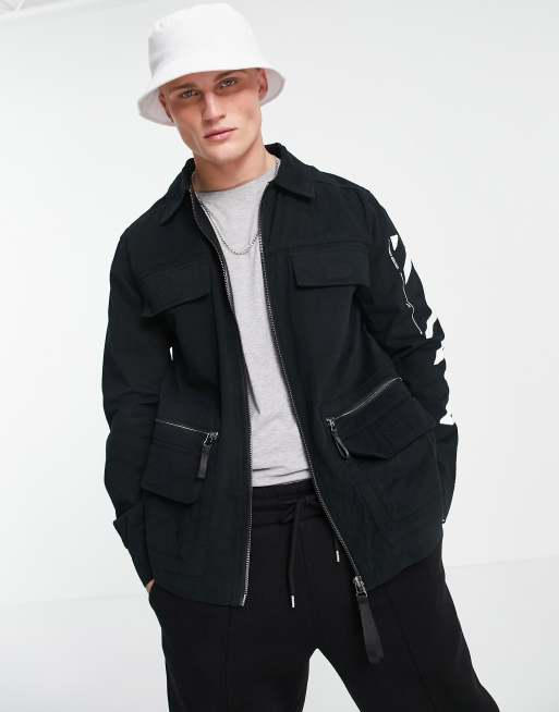 River Island - Veldjack met print op de mouw in zwart