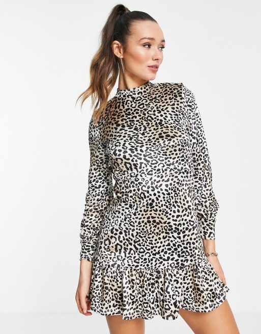 River Island velvet animal print mini dress in beige