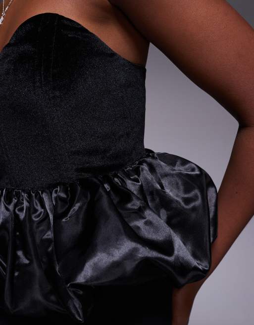 River Island velvet bandeau peplum top in black , 2 of 4