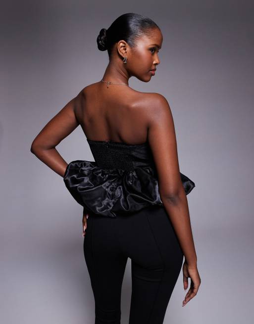 River Island velvet bandeau peplum top in black , 4 of 4