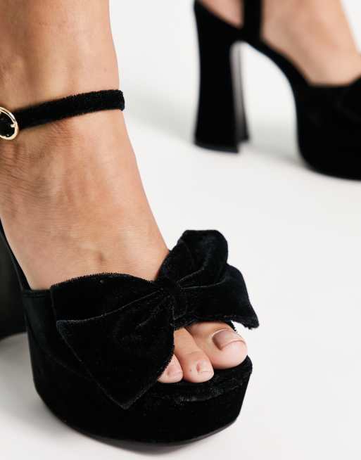 River Island velvet bow detail platform heels in black