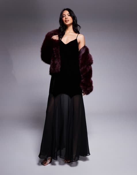 River island velvet chiffon maxi dress in black
