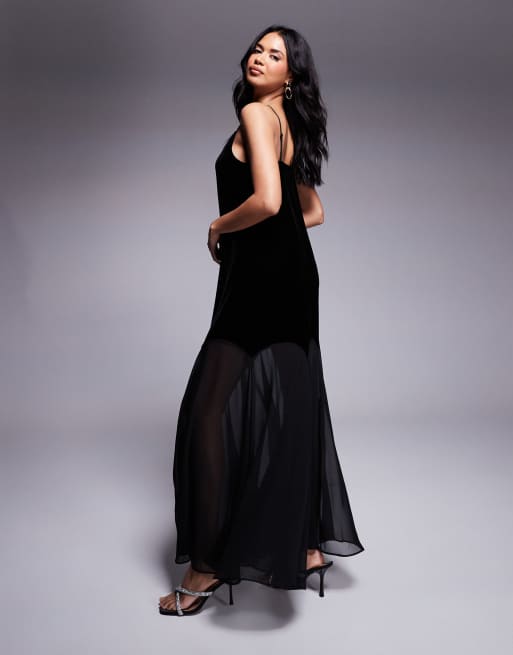 River island velvet chiffon maxi dress in black