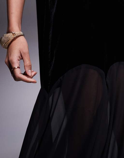 River island velvet chiffon maxi dress in black