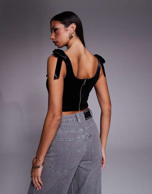 River Island velvet corset top in black , 4 of 4