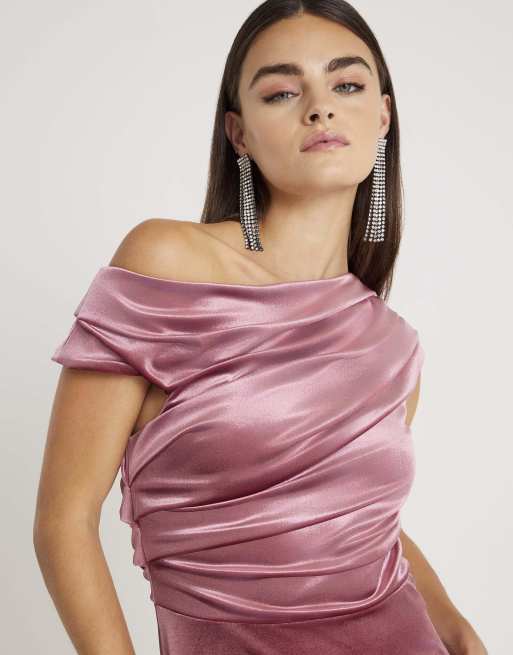 river island pink velvet dress River Island Velvet drape midi dress in pink - light