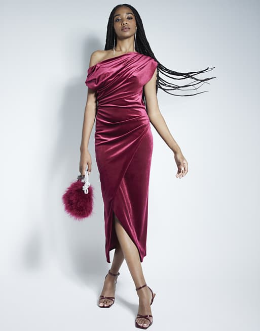 red velvet dress off the shoulder Crimson Mermaid Dress Teuta Matoshi 90% polyester fiber Wine Red Short Velvet Evening