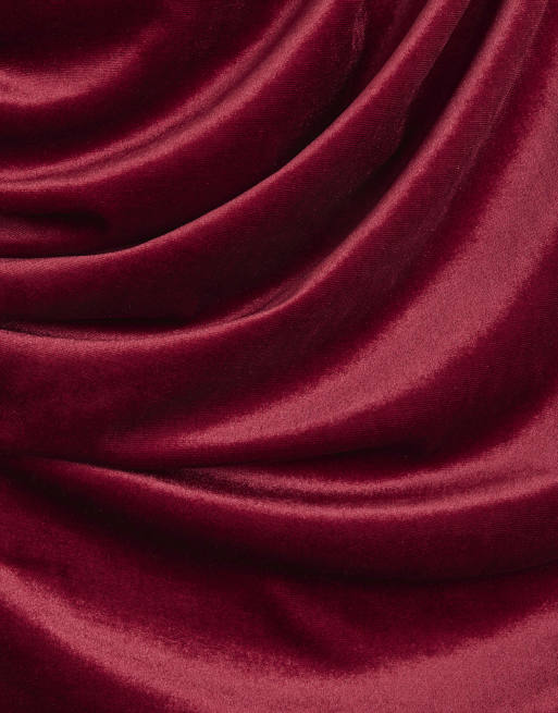 red velvet drape off shoulder column dress River Island Velvet drape off shoulder column dress in red - dark