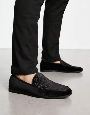 River Island velvet loafers in black