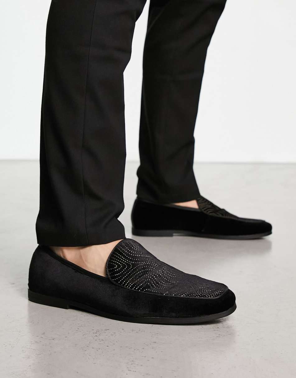 River Island velvet loafers in black, 1 of 4 