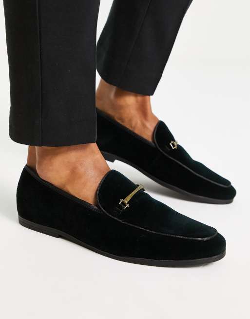 River Island velvet loafers in green