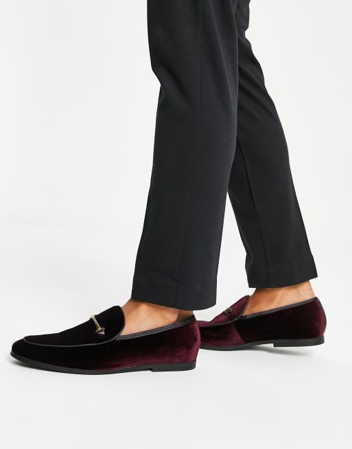 River Island velvet loafers in red