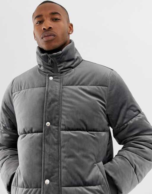 River Island Velvet Puffer Jacket In Gray, 41% OFF