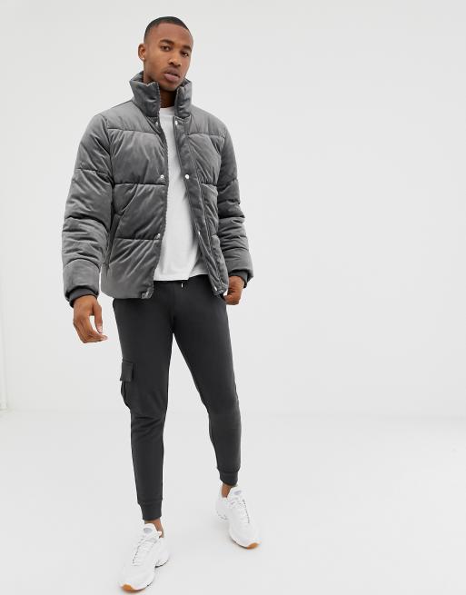 Grey velvet sale puffer jacket