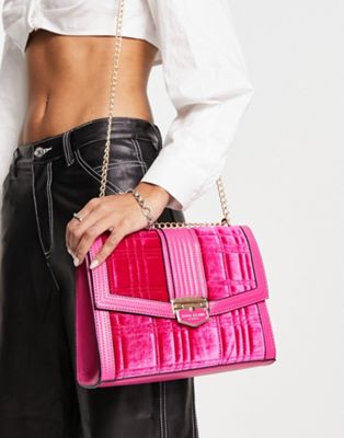 River Island velvet satchel handbag in bright pink