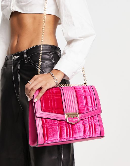 River Island velvet satchel handbag in pink | ASOS