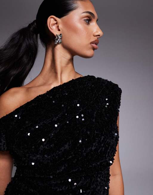 River Island velvet sequin draped top in black , 4 of 4