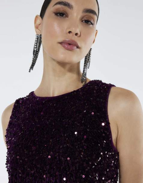 River Island Velvet sequin sleeveless bow back top in red - dark - view 1