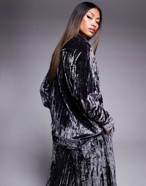 River Island velvet shirt in grey (part of a set), 4 of 4