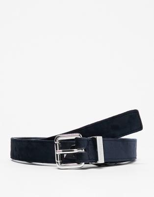 River Island velvet skinny belt in blue