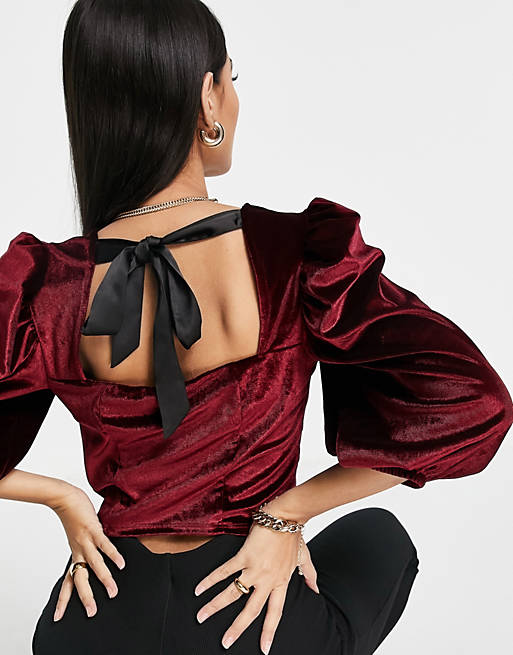 Tops Shirts & Blouses/River Island velvet square neck blouse in burgundy 