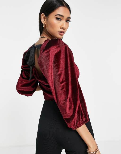 Burgundy velvet long sleeve top best sale