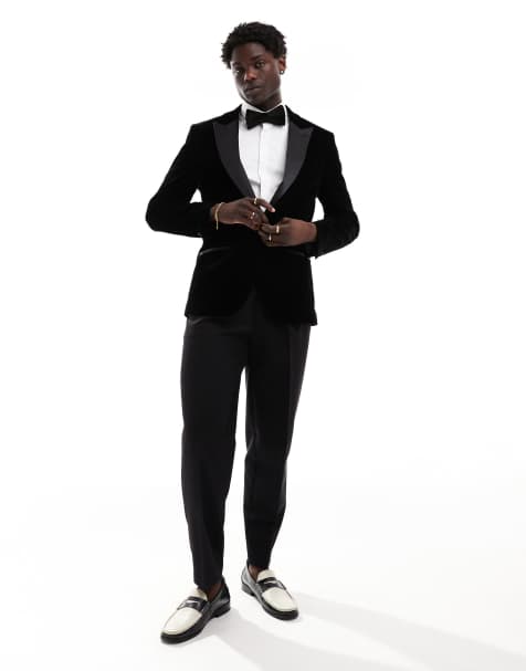 River Island velvet tuxedo jacket in black - view 1