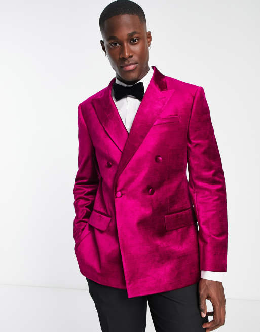 River Island velvet tuxedo jacket in bright pink ASOS