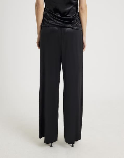 River Island Velvet wide leg jogger in black