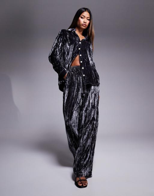 River Island velvet wide leg pants in gray - part of a set