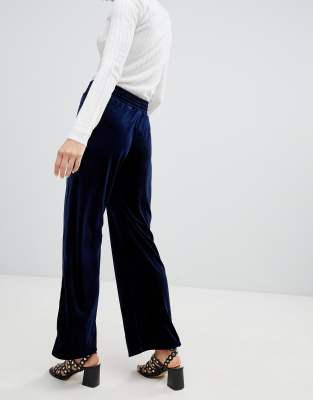 navy velvet wide leg trousers