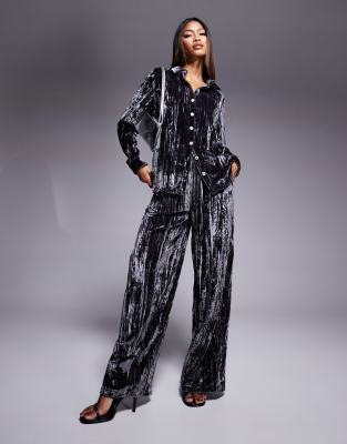 River Island velvet wide leg trouser co-ord in grey - view 1