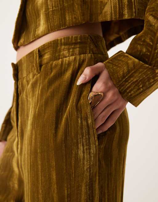 River Island velvet wide leg trouser co-ord in olive ASOS