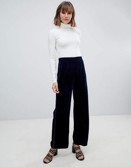 Navy velvet outlet wide leg trousers