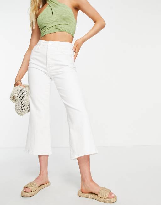 River Island – Verkürzte Jeans in Weiß mit hohem Bund und geradem Schnitt