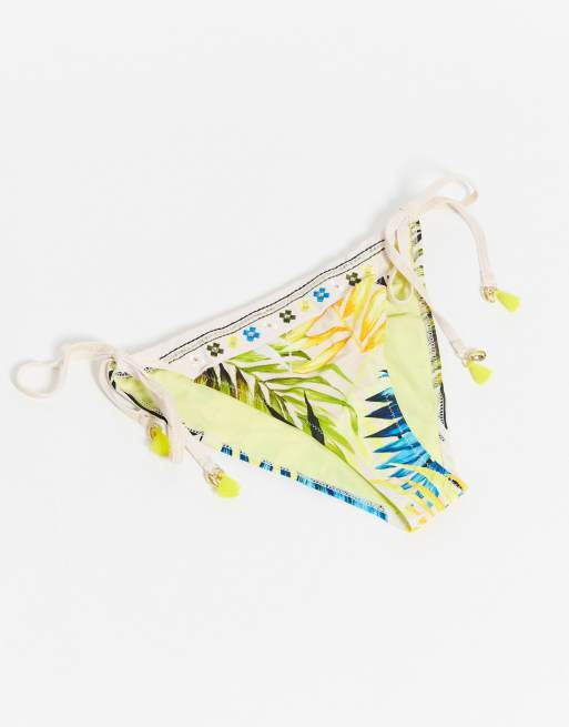 River Island – Verzierter Triangel-Bikini mit Blattprint in Blau, 3 von 3