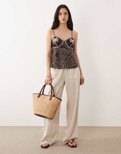 River Island – Verziertes Camisole-Oberteil in Braun, 2 von 4