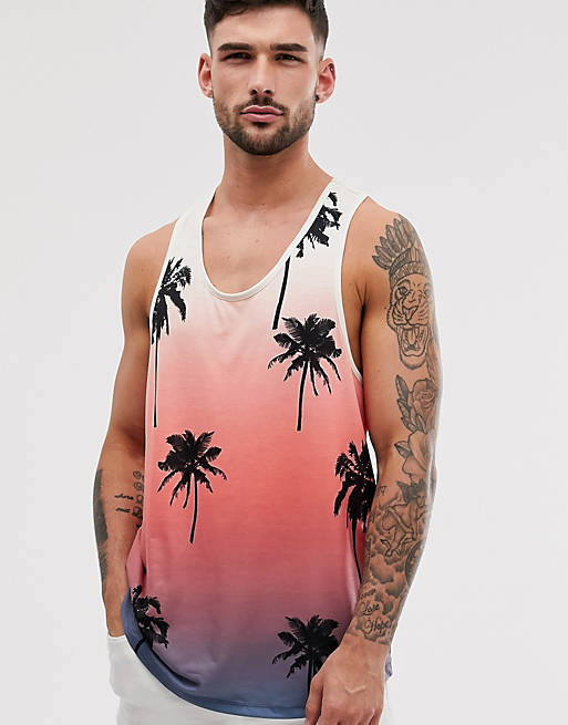 River Island vest with palm tree fade print in pink | ASOS