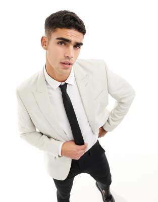 River Island linen suit jacket in light stone  - ASOS Price Checker