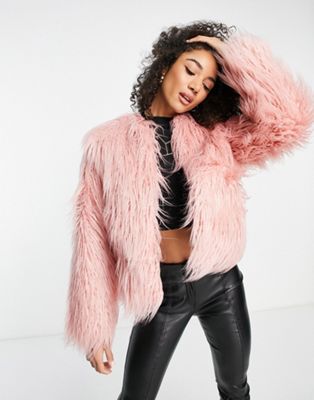River Island faux fur jacket in light pink - ASOS Price Checker