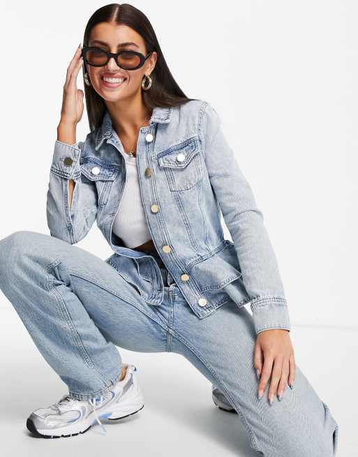 River Island - Veste en jean avec ourlet à volants - Bleu clair