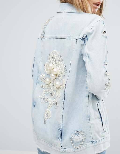 River Island Veste en jean orn e de perles ASOS