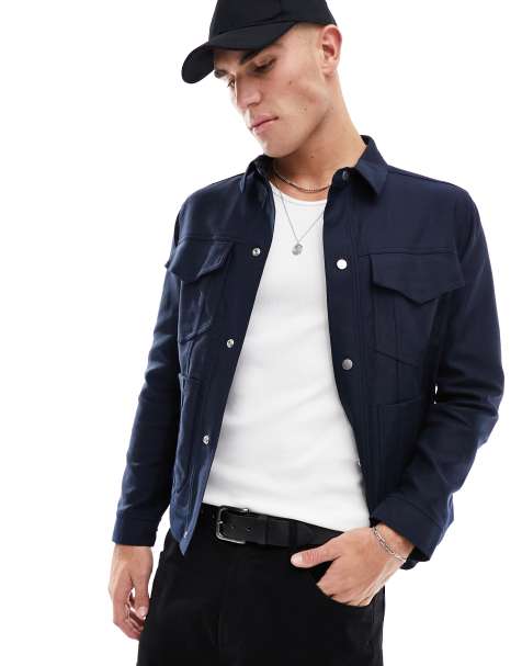 River Island - Veste style western en lin mélangé - Bleu marine - view 1