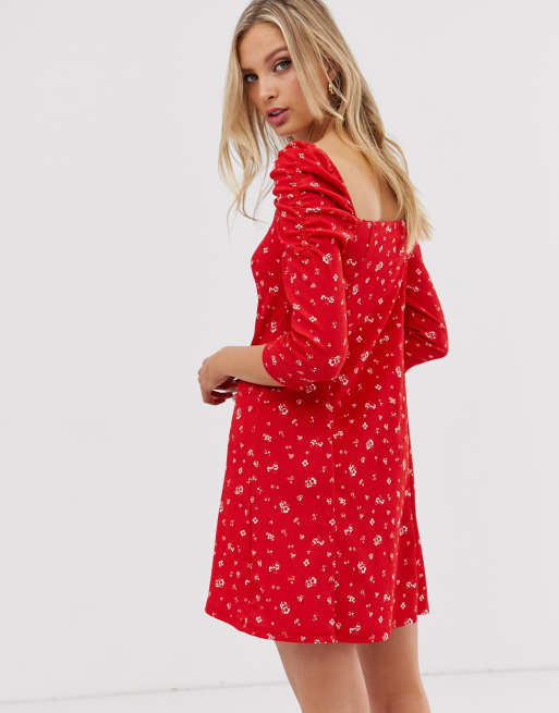 River Island - Vestitino rosso a fiori con scollo quadrato, 2 di 4