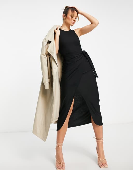 River Island - Vestito a fascia avvolgente con scollo a vogatore nero